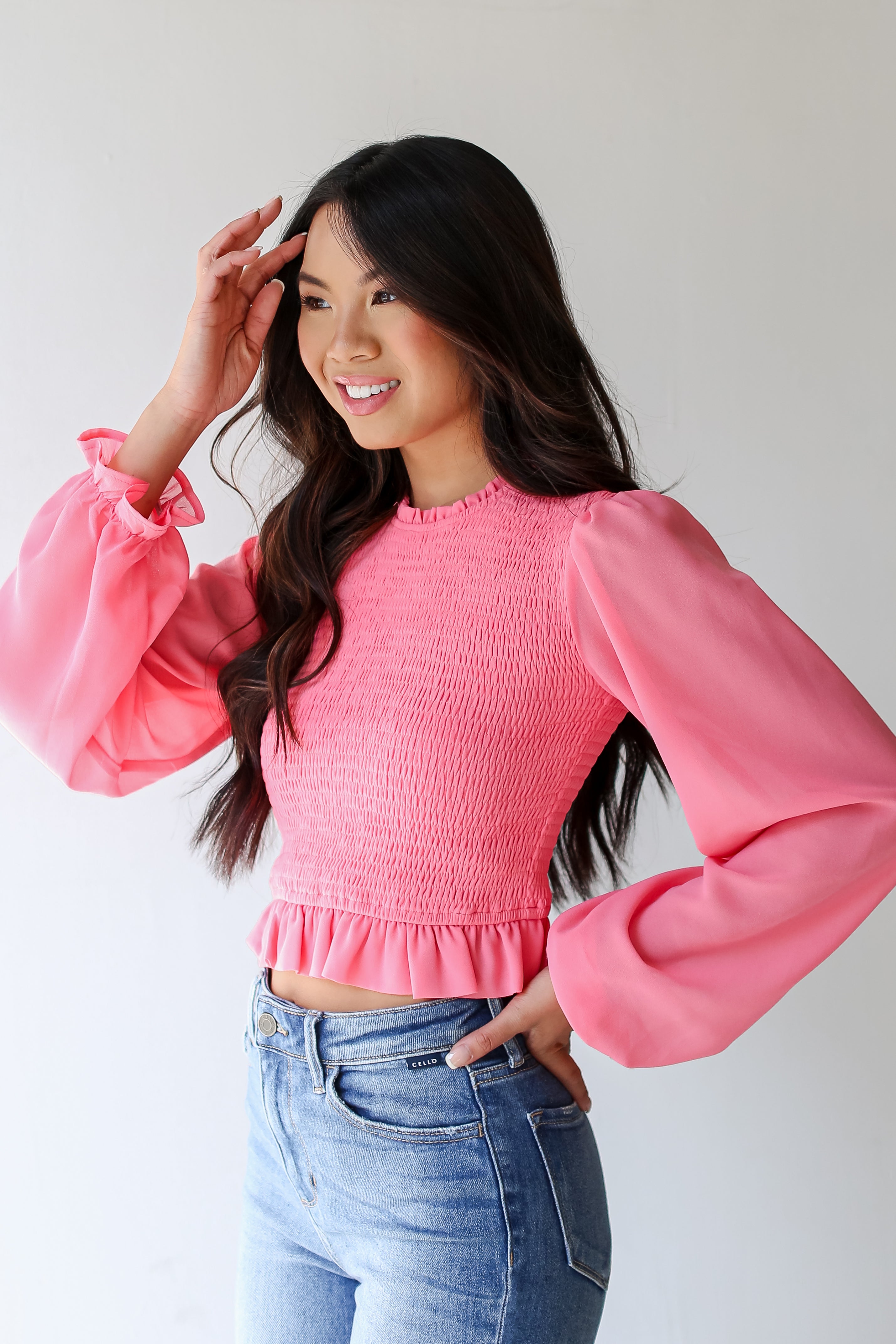 pink Smocked Blouse side view