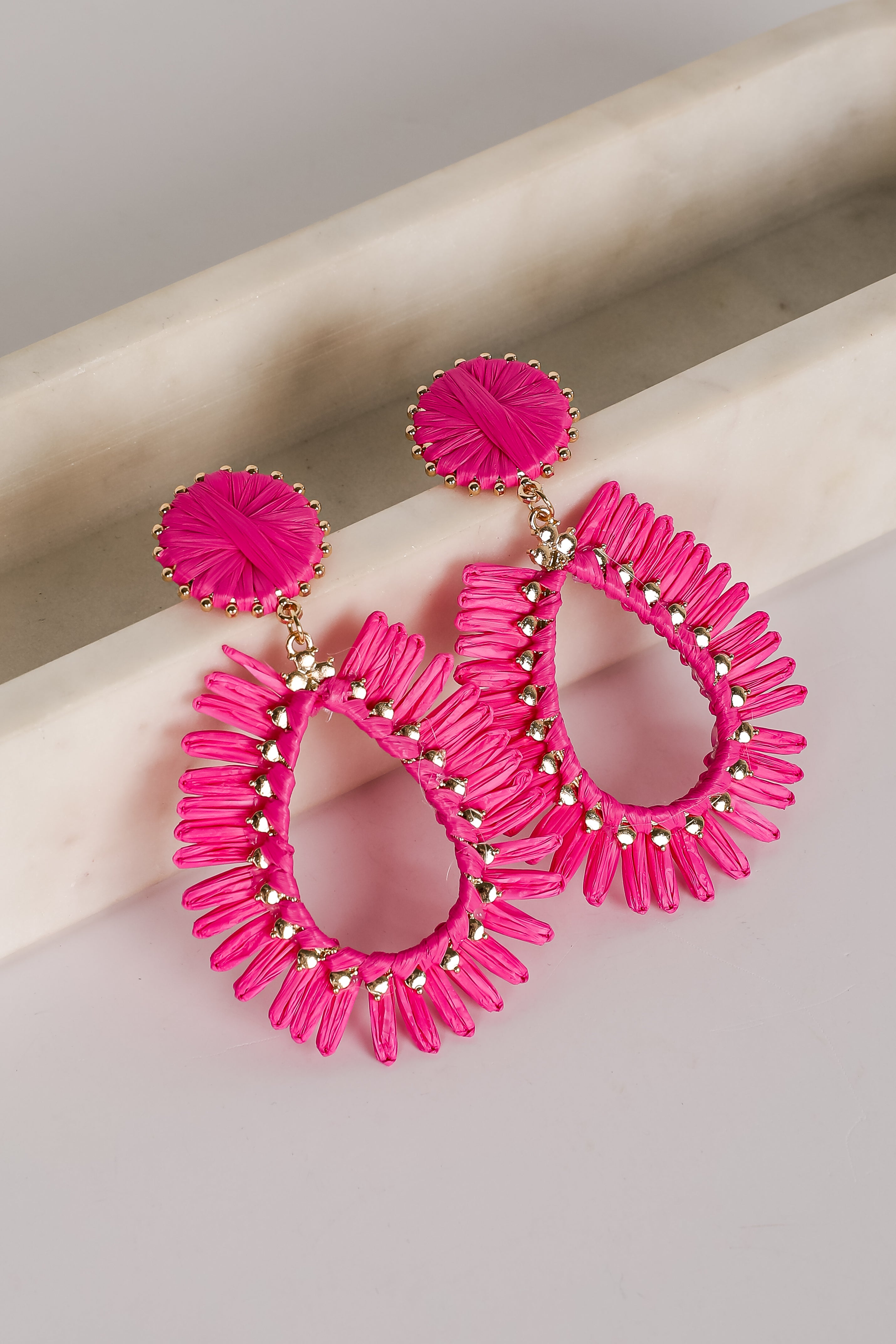 Bianca Pink Straw Statement Earrings