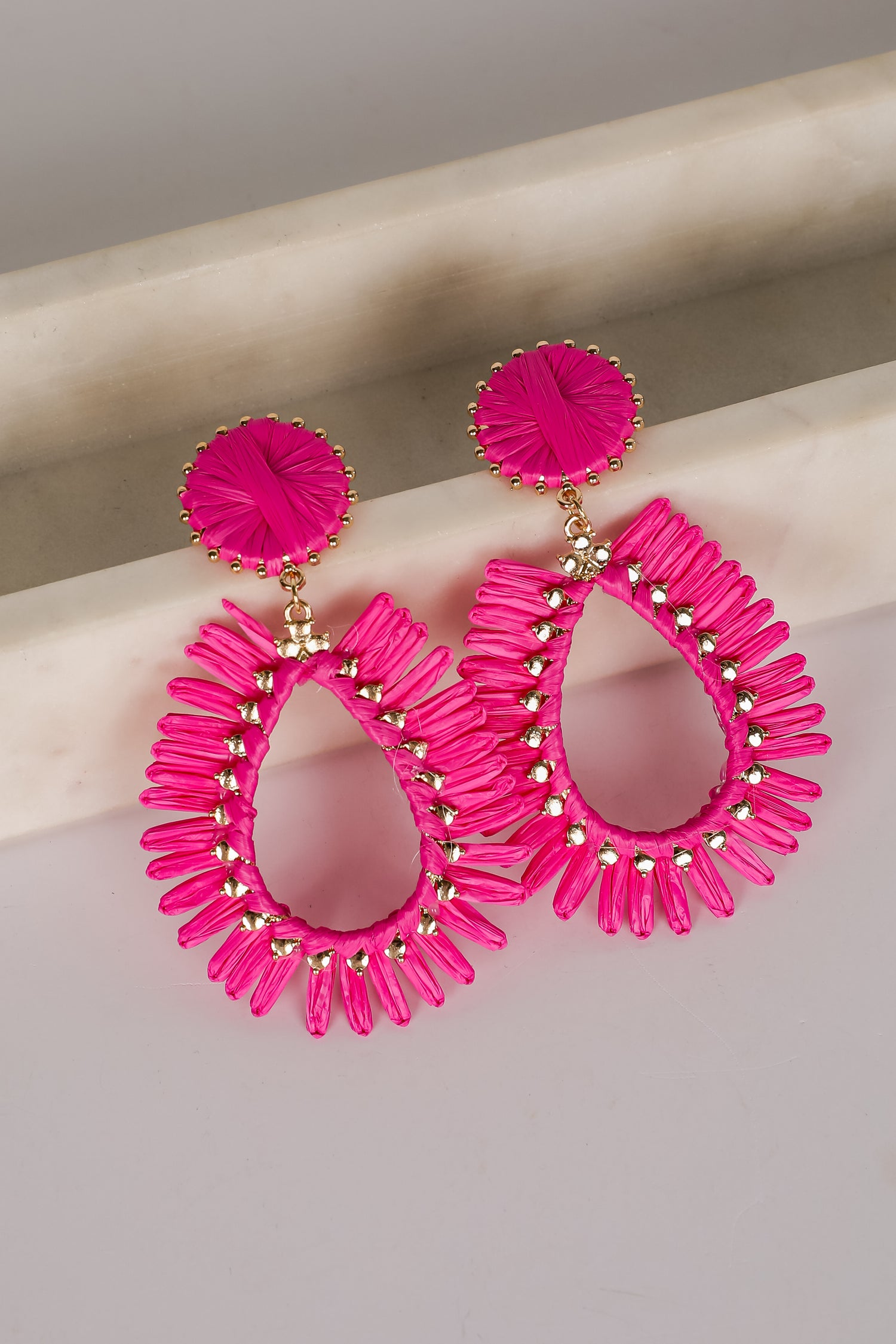 Bianca Pink Straw Statement Earrings