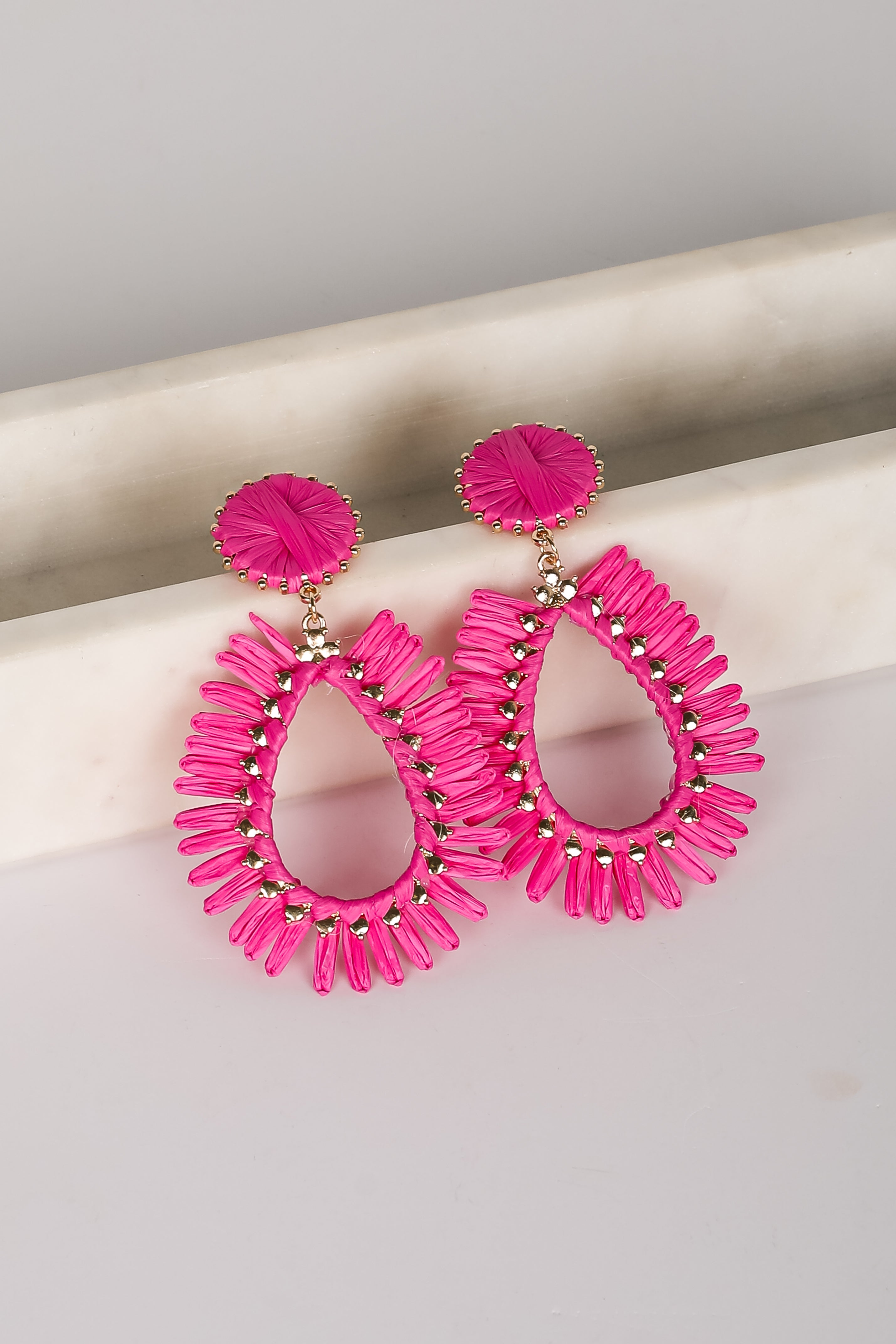 Bianca Pink Straw Statement Earrings