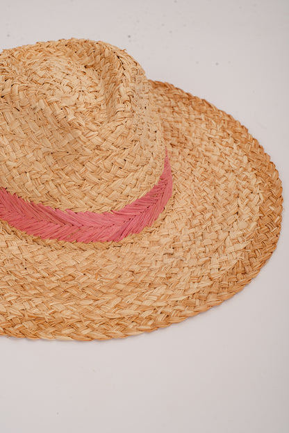 Palm Beach Pink Straw Fedora Wide Brim Hat