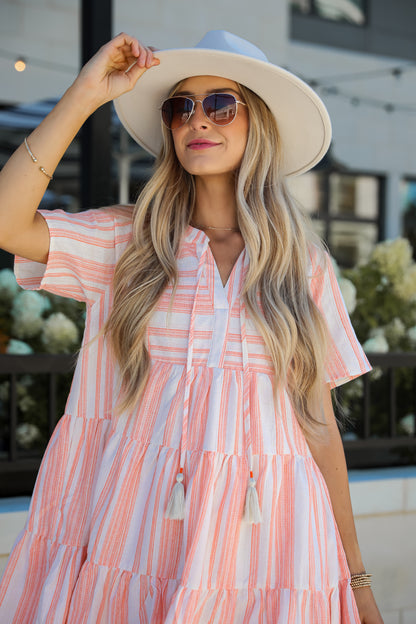 Sweet Tendencies Orange Striped Tiered Mini Dress