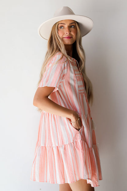 Sweet Tendencies Orange Striped Tiered Mini Dress