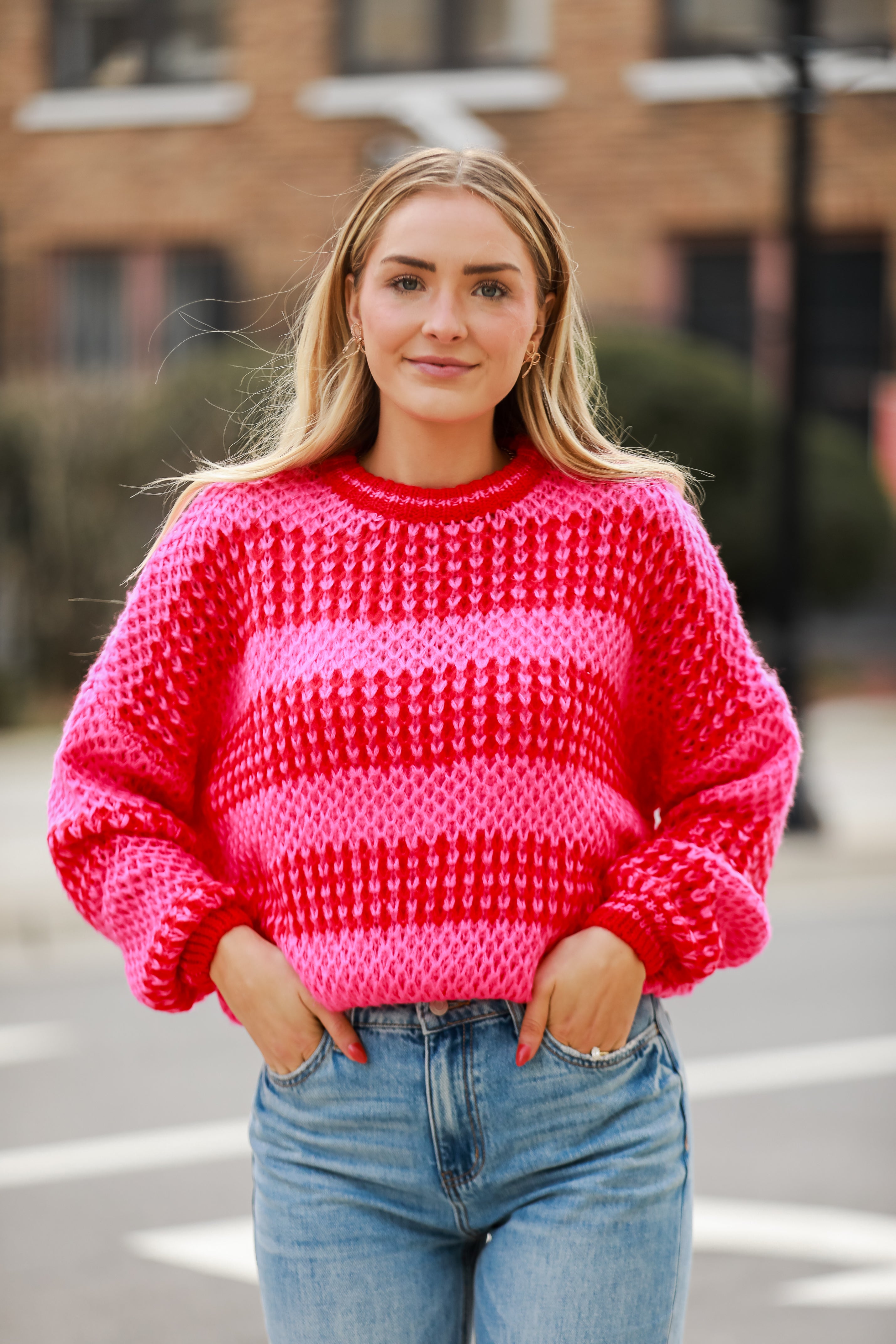 Pink Striped Oversized Sweater