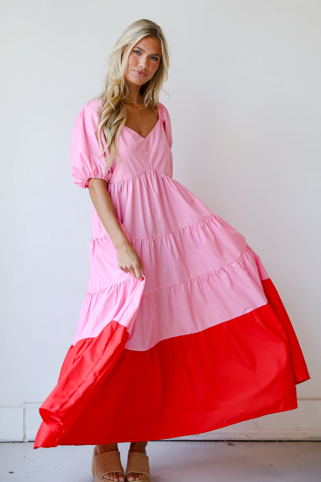 Pristine Presence Pink Tiered Maxi Dress