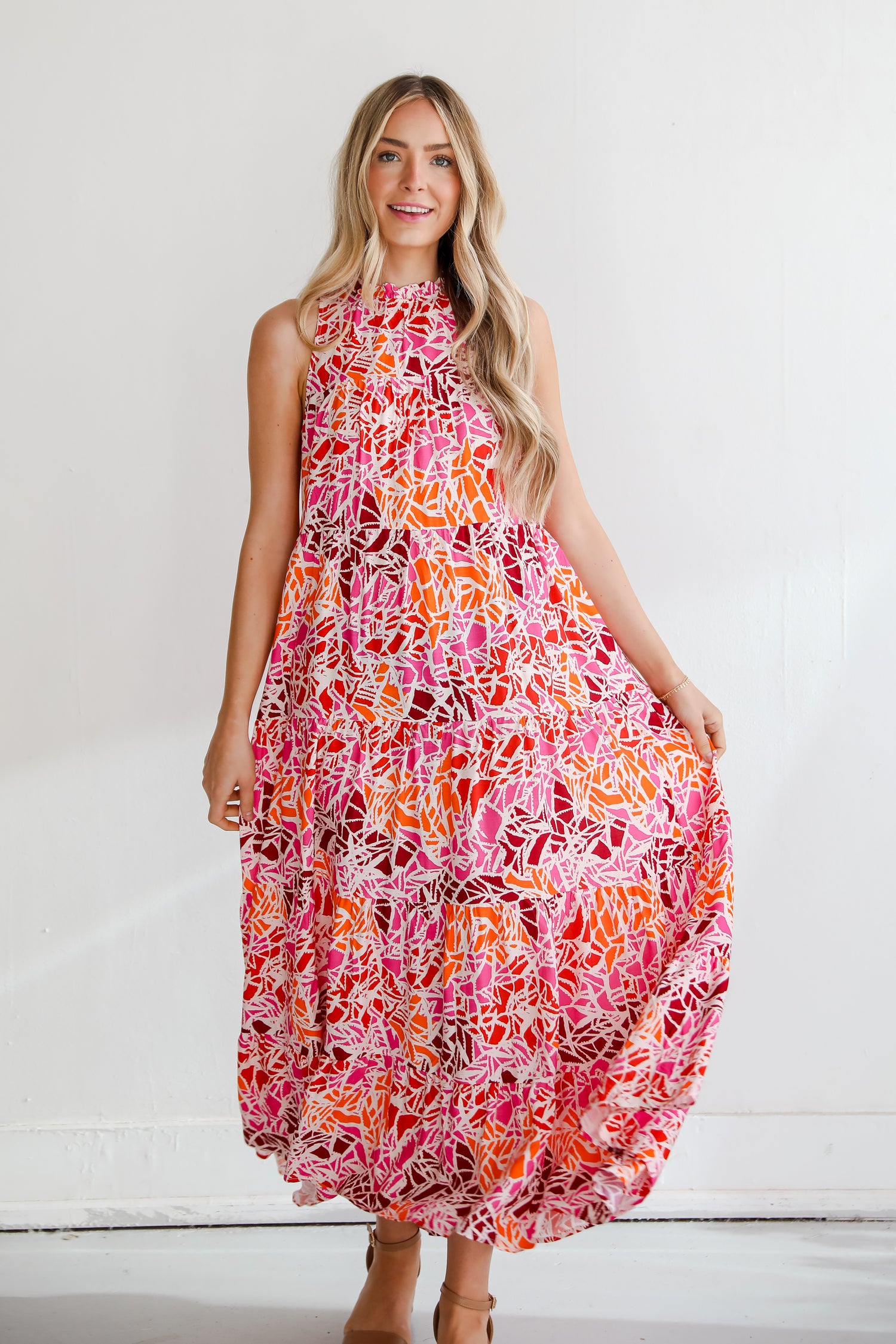 bright Pink Tiered Maxi Dress