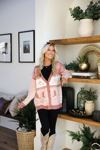 Western Vibes Blush Sweater Cardigan