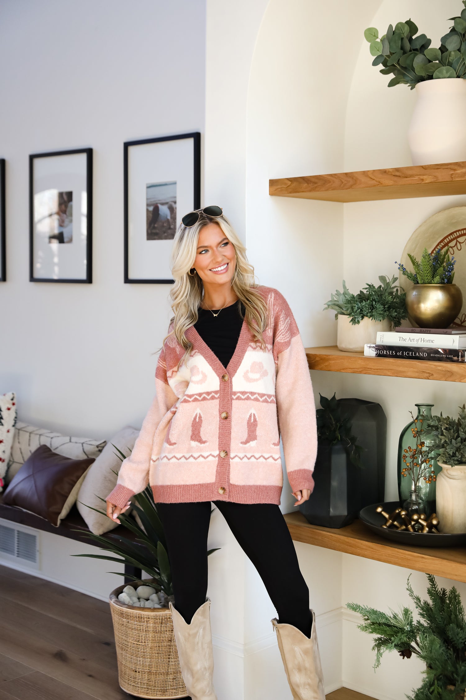 Western Vibes Blush Sweater Cardigan