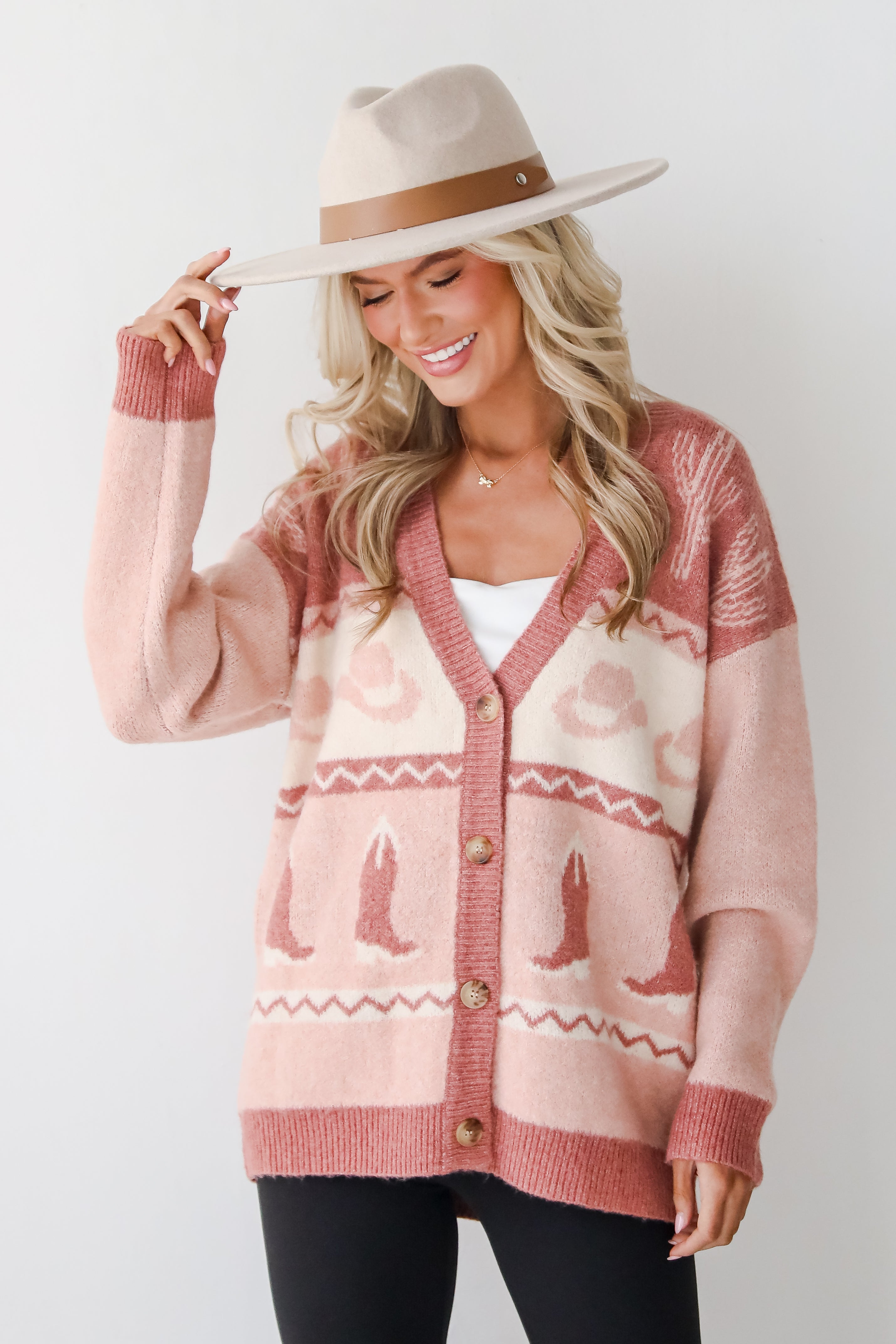 Western Vibes Blush Sweater Cardigan