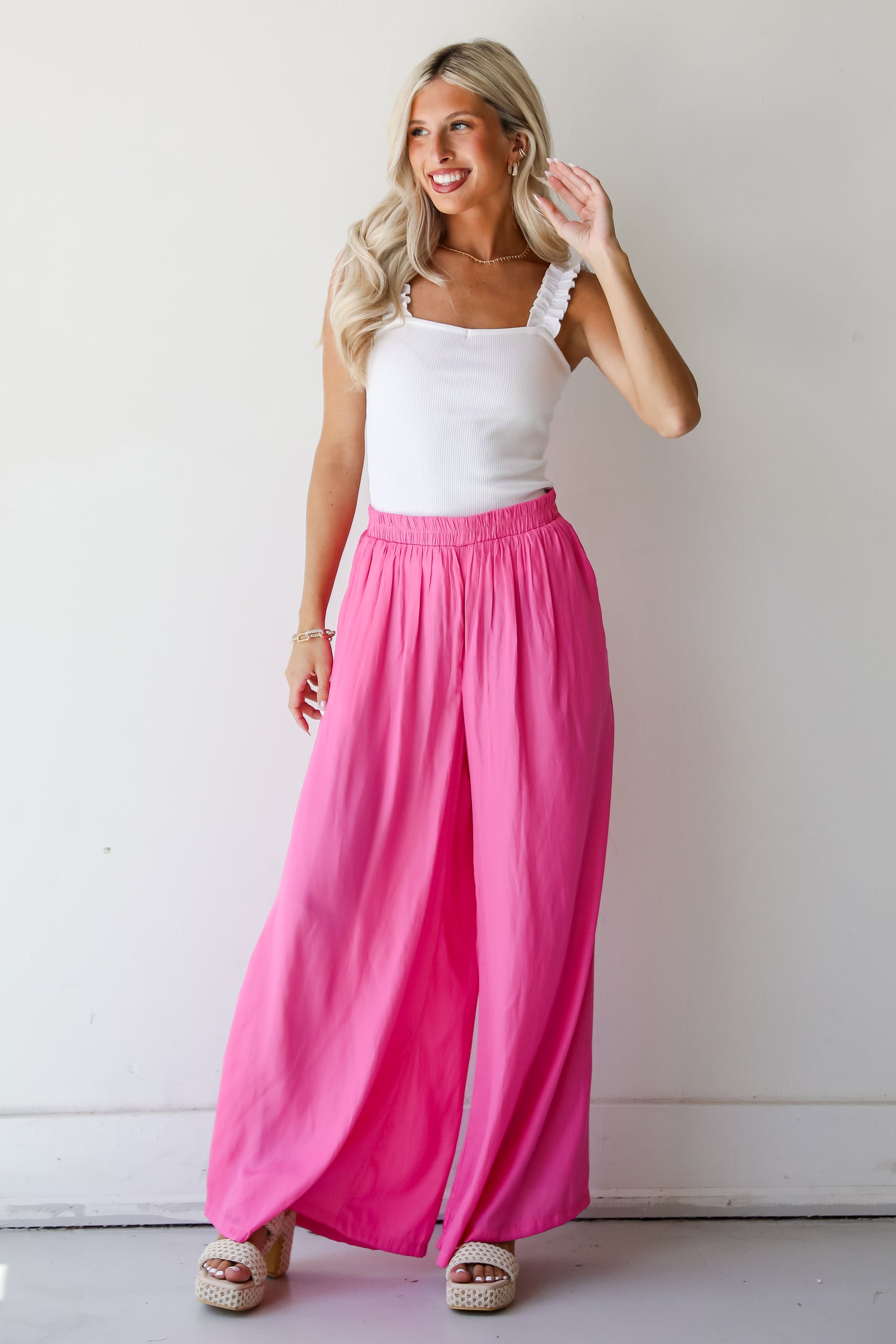 Pink Satin Wide Leg Pants