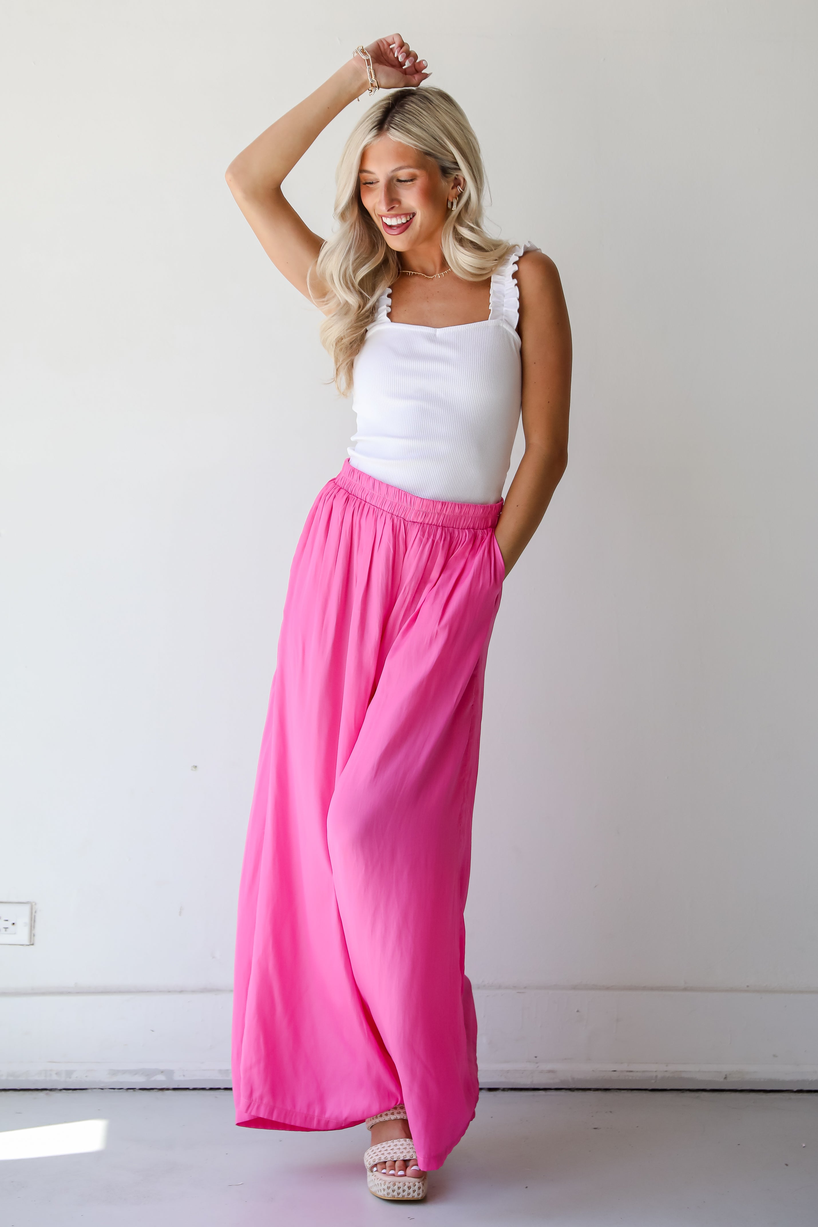 Pink Satin Wide Leg Pants