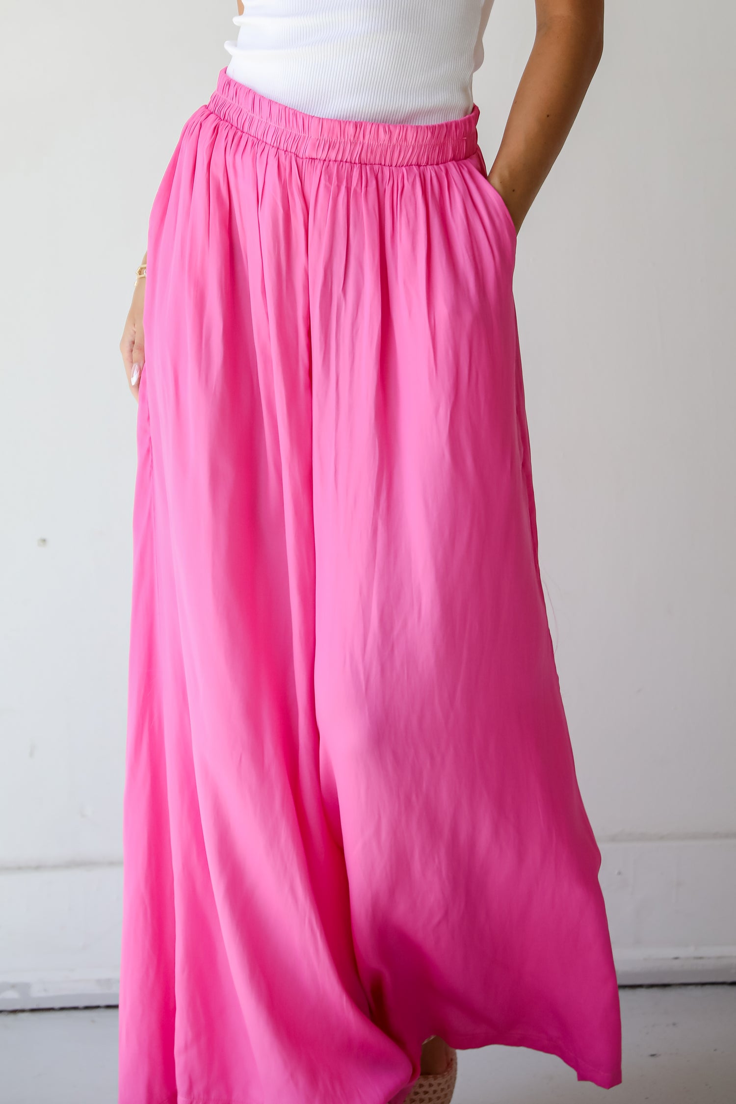 Pink Satin Wide Leg Pants