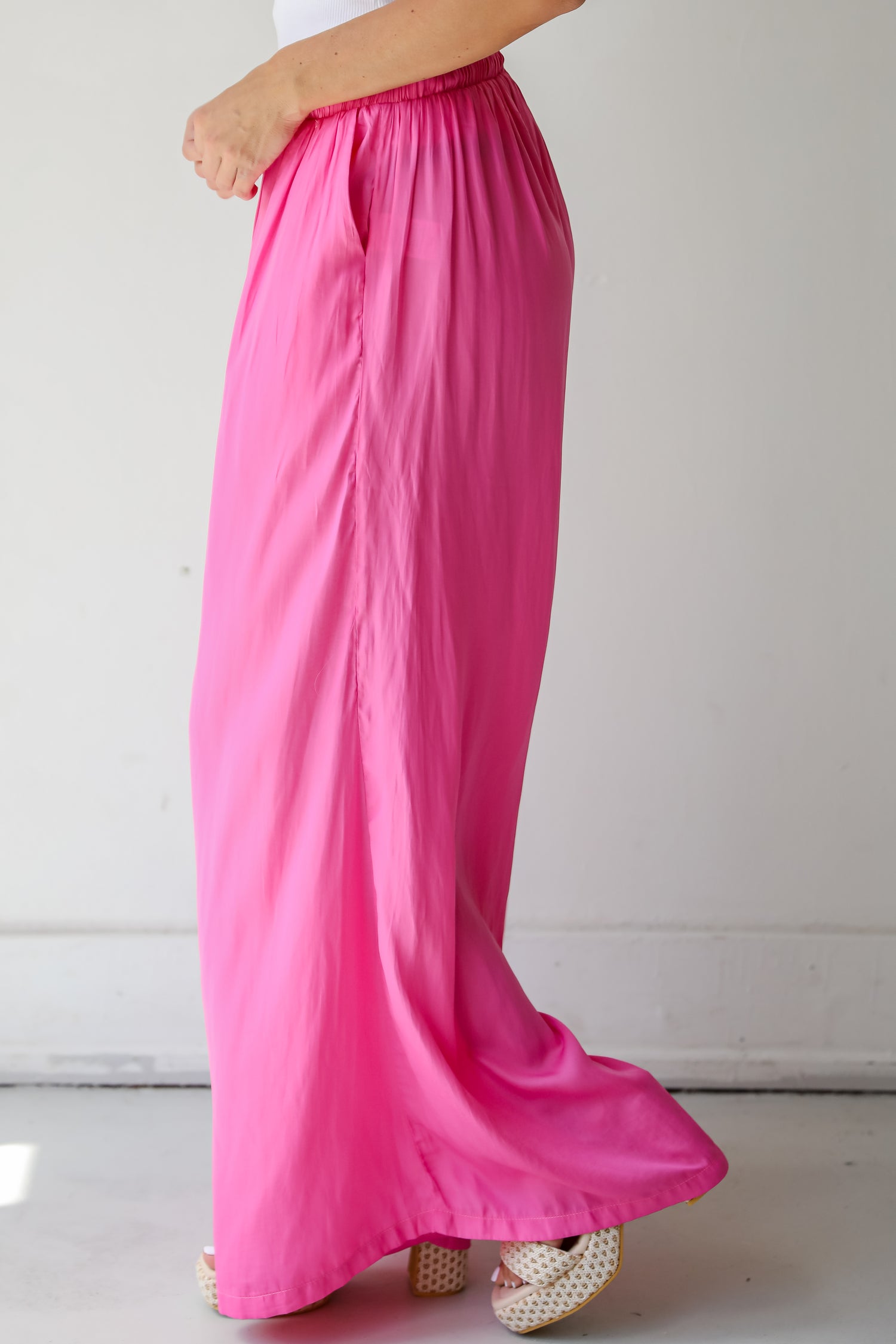 Pink Satin Wide Leg Pants