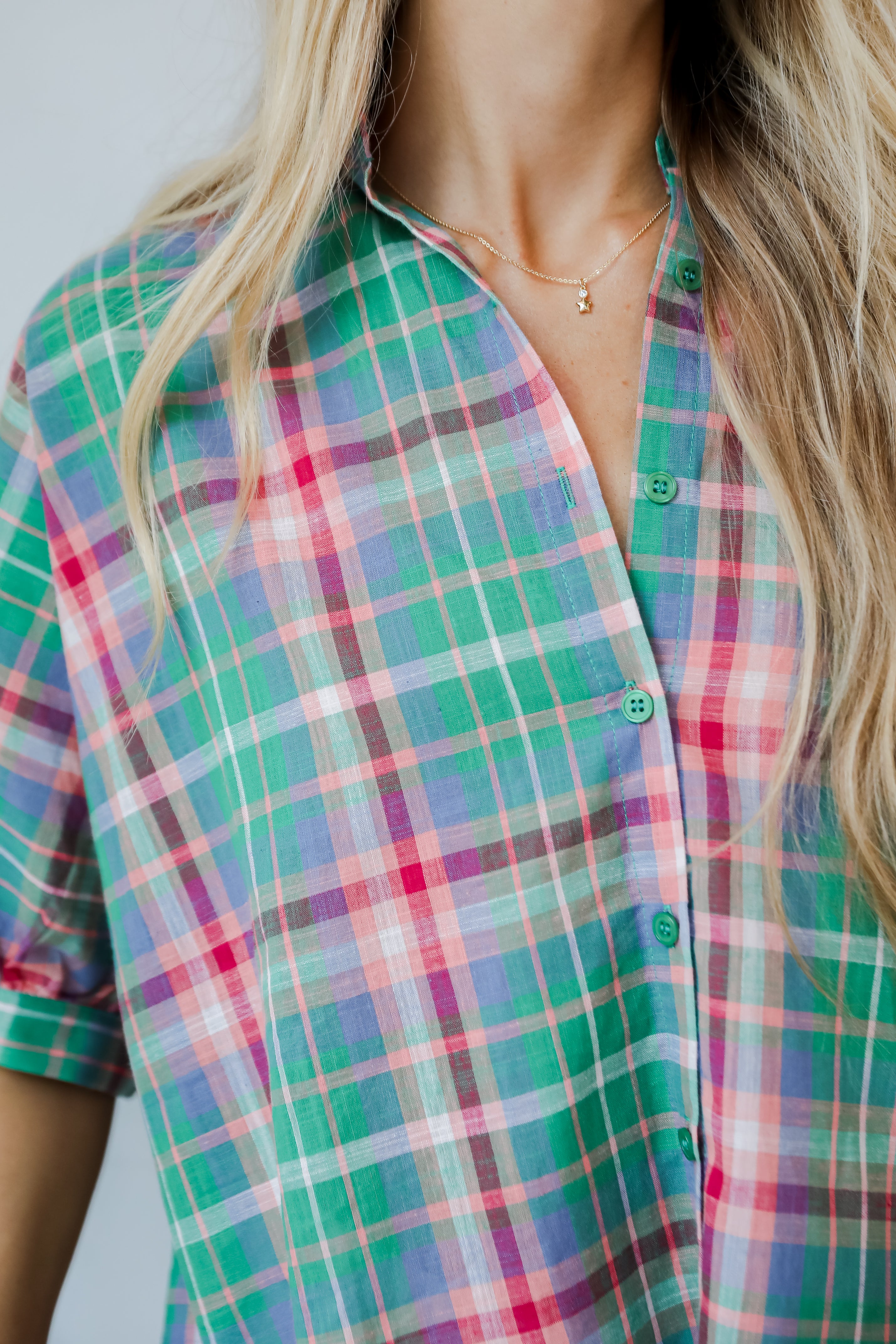 oversized Green Plaid Blouse