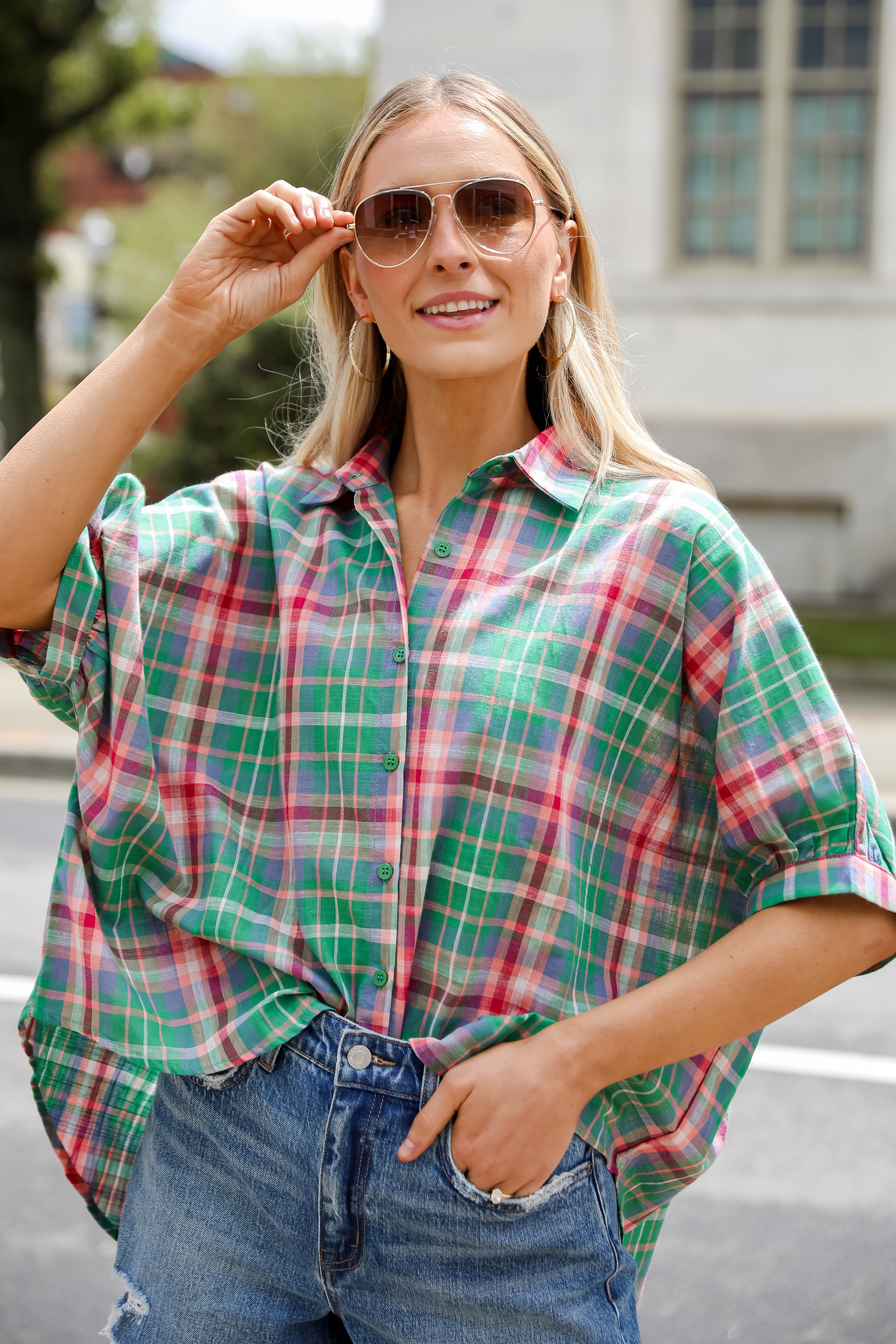 Green Plaid Blouse