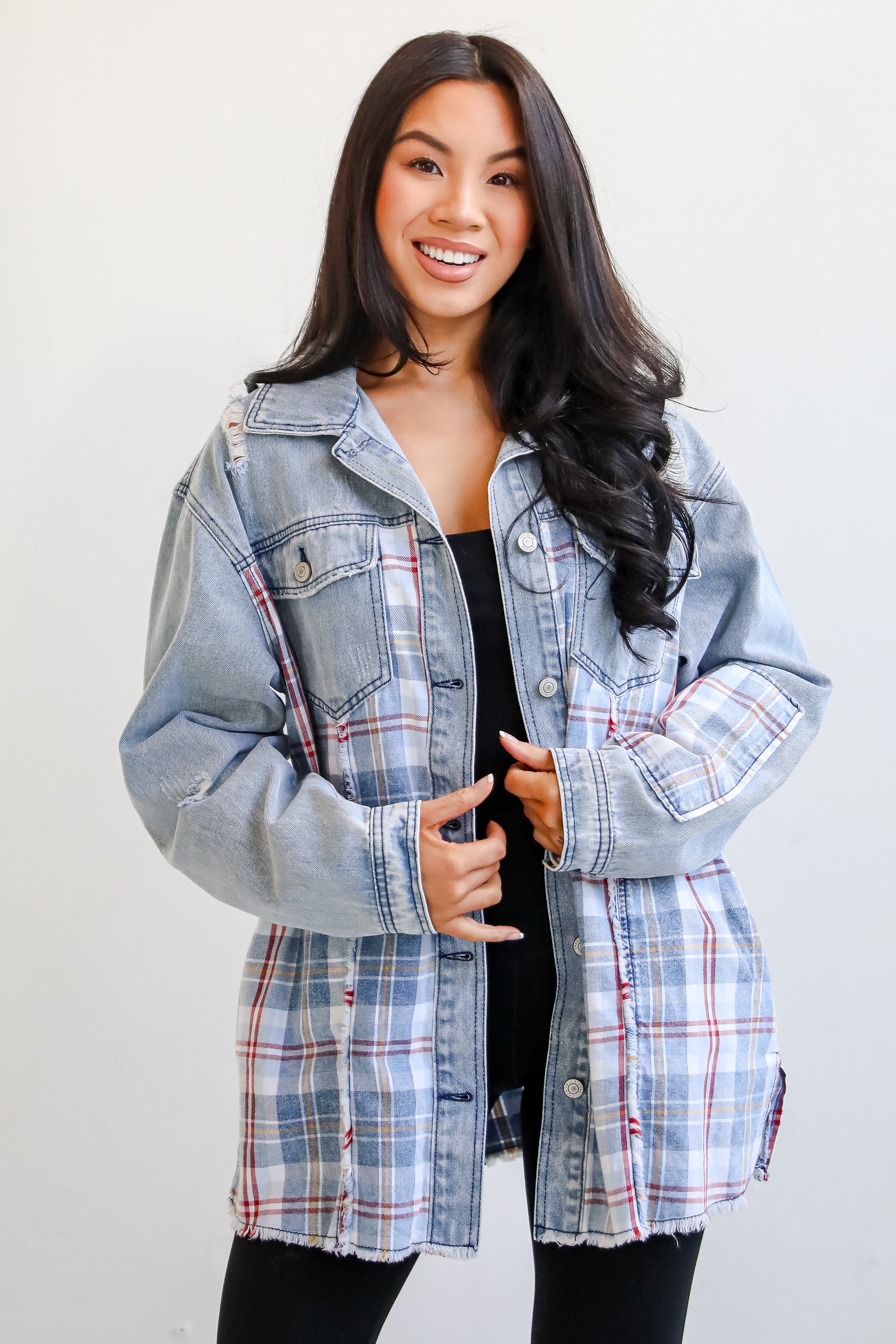 Trendy Personality Plaid Denim Shacket