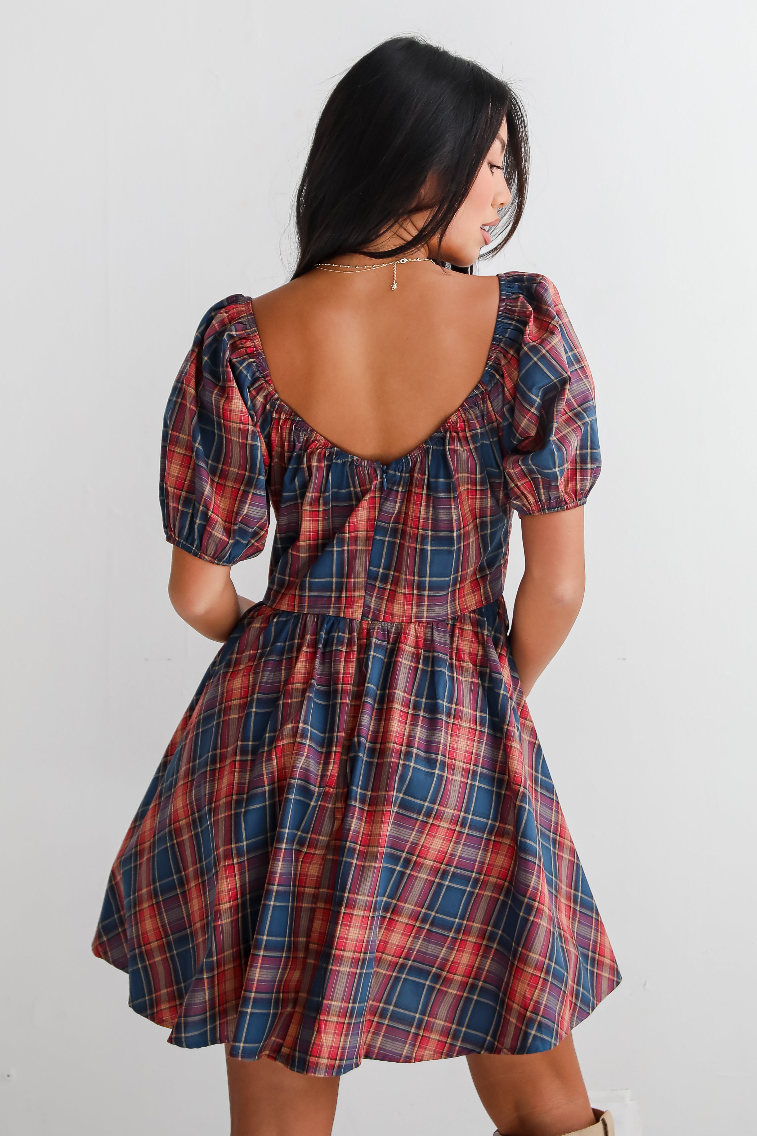 Autumn Approach Navy Plaid Mini Dress