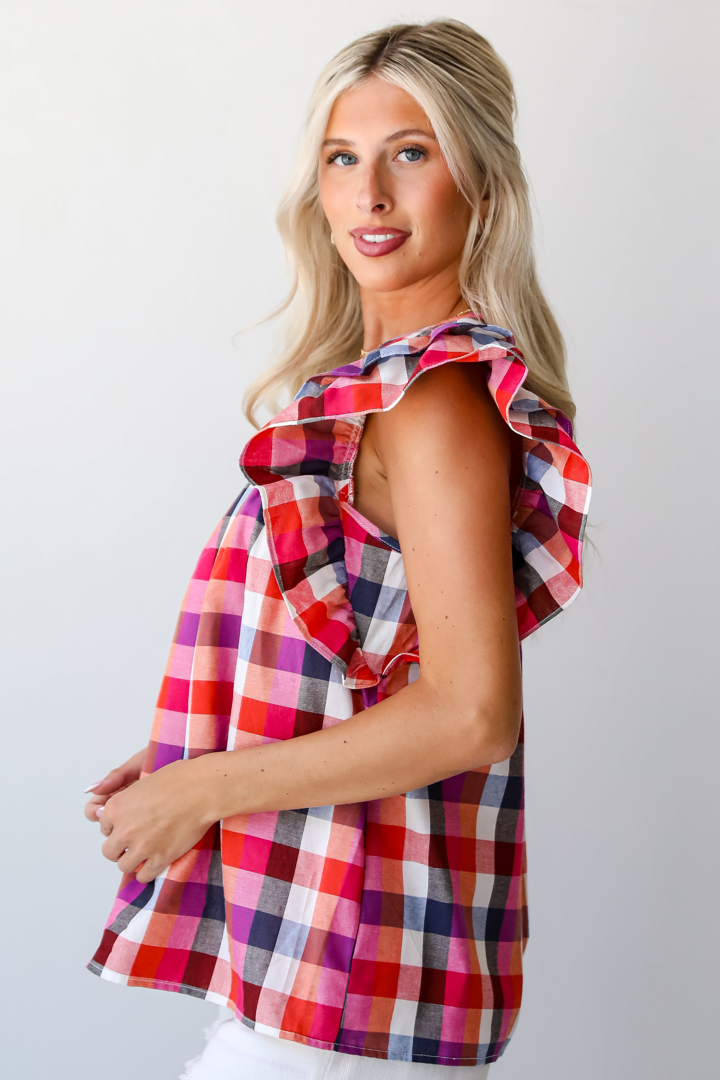 Fuchsia Plaid Blouse