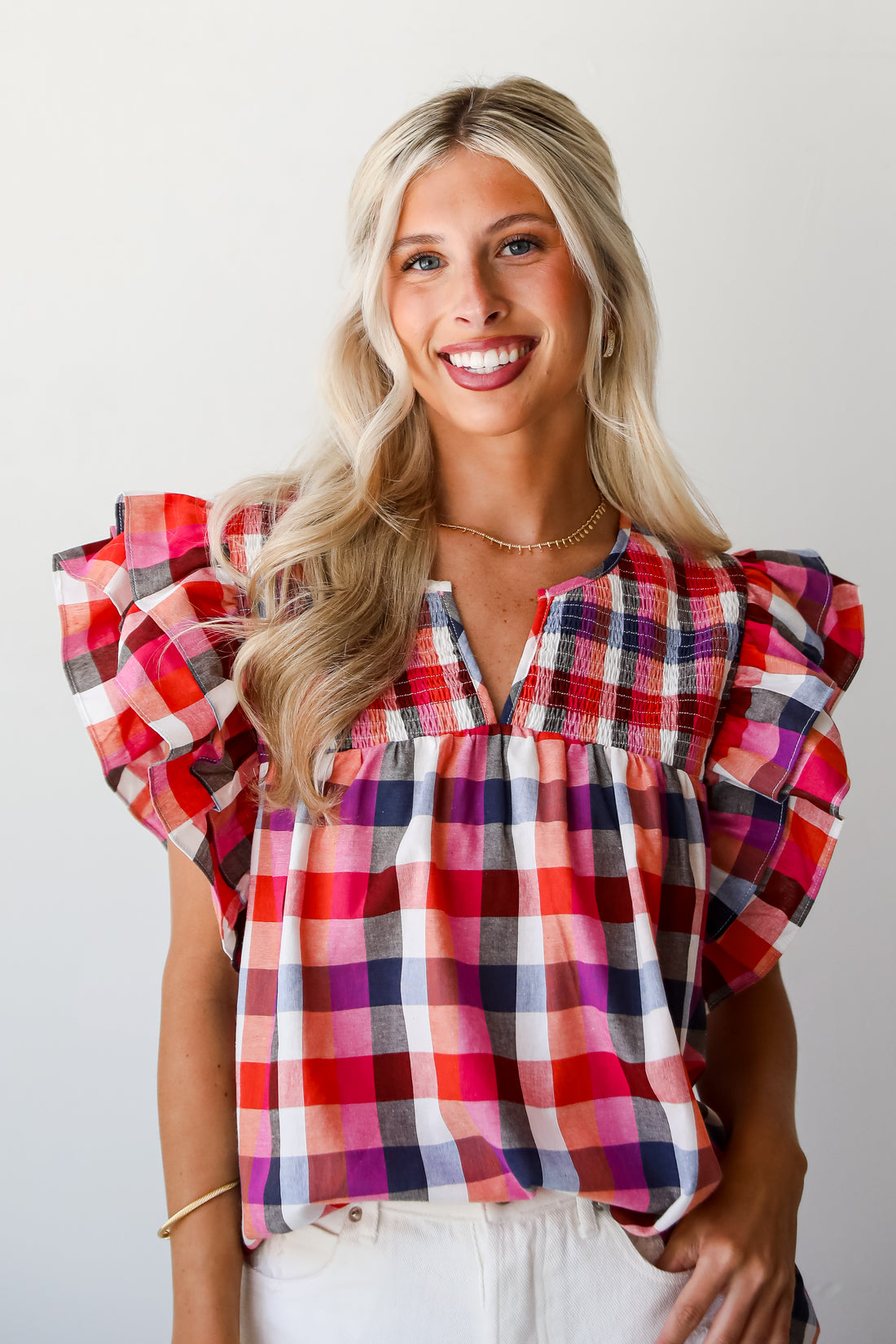 Fuchsia Plaid Blouse