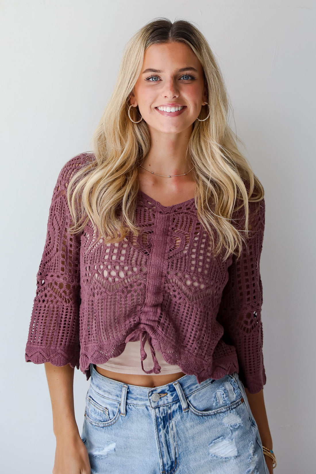 Modern Status Plum Crochet Knit Top