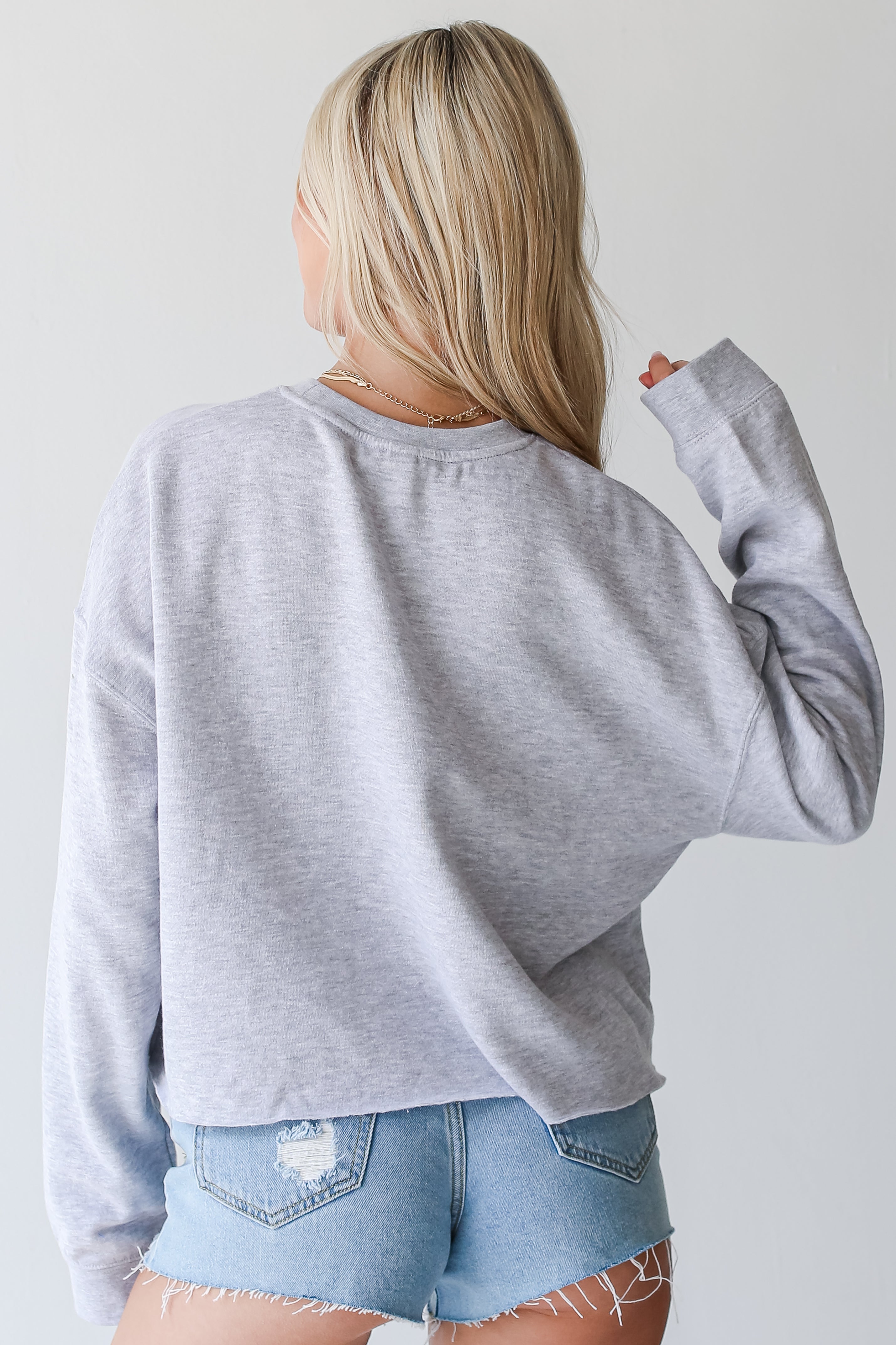 Heather Grey Pray Cropped Pullover back view