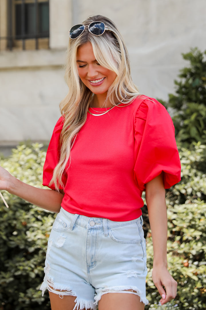 red Puff Sleeve Top