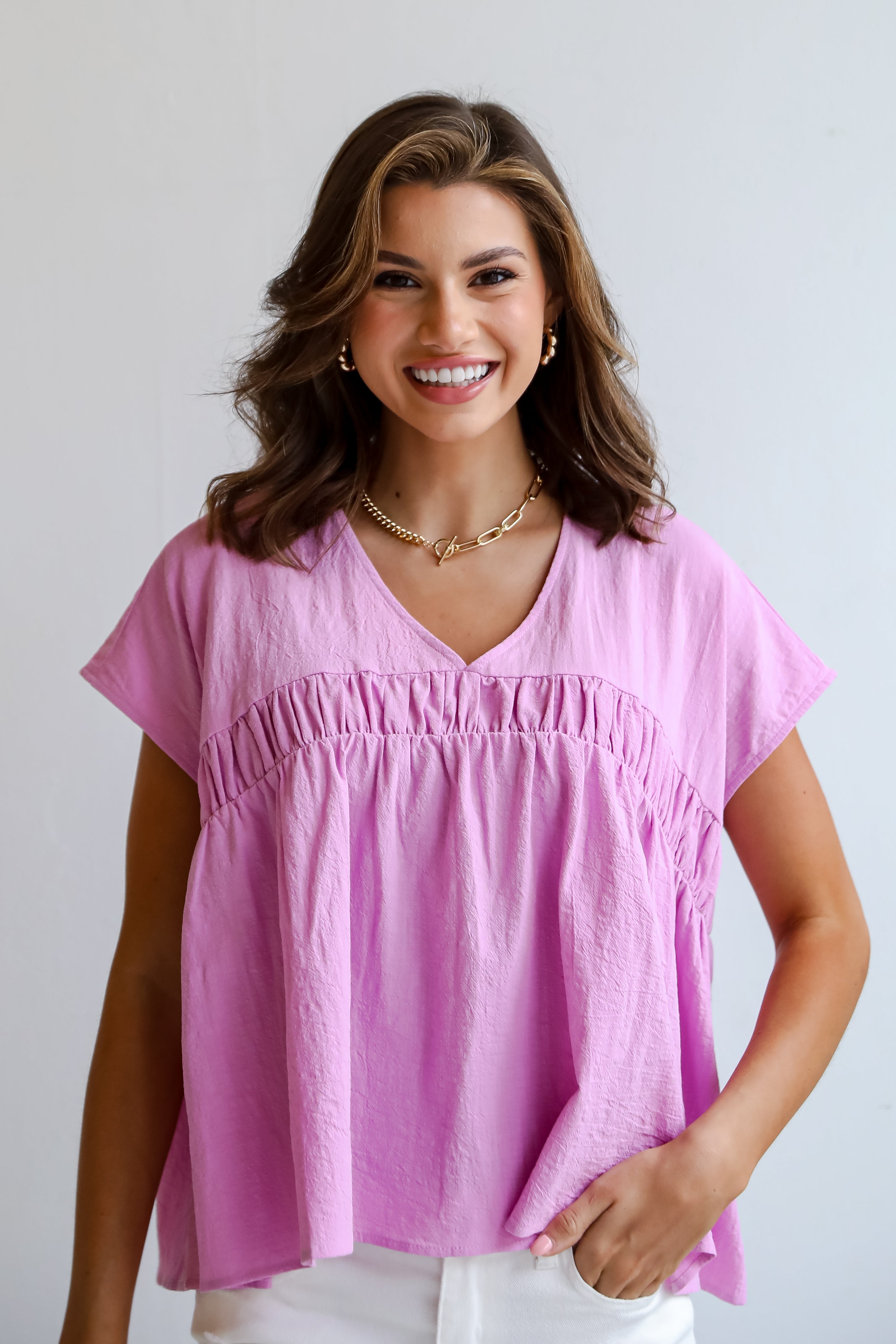 Thoughtful Charm Orchid Babydoll Blouse