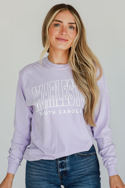 Lavender Charleston South Carolina Long Sleeve Tee close up