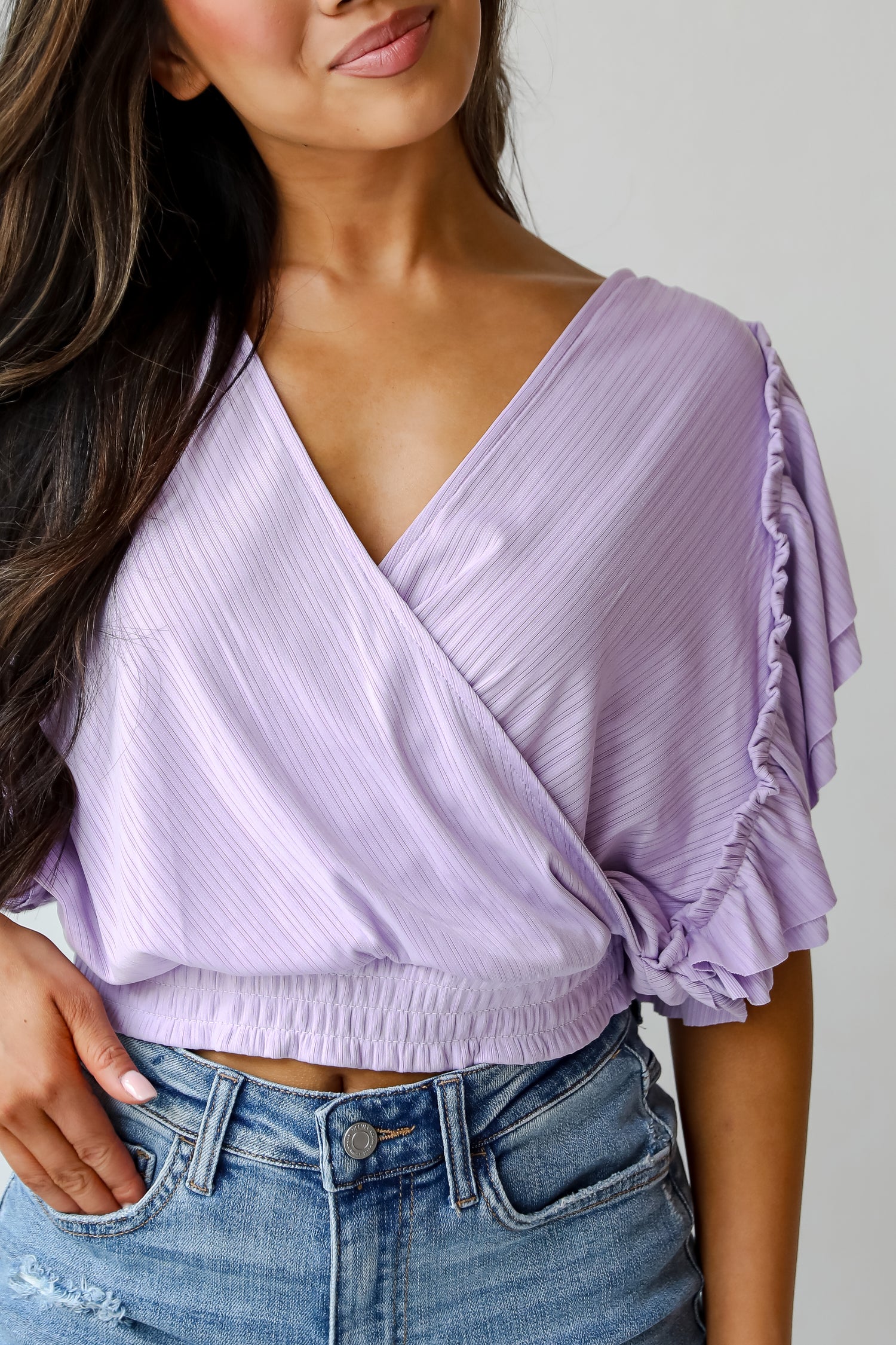 Say It Back Lavender Surplice Top