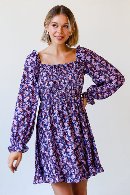 cute Purple Floral Mini Dress