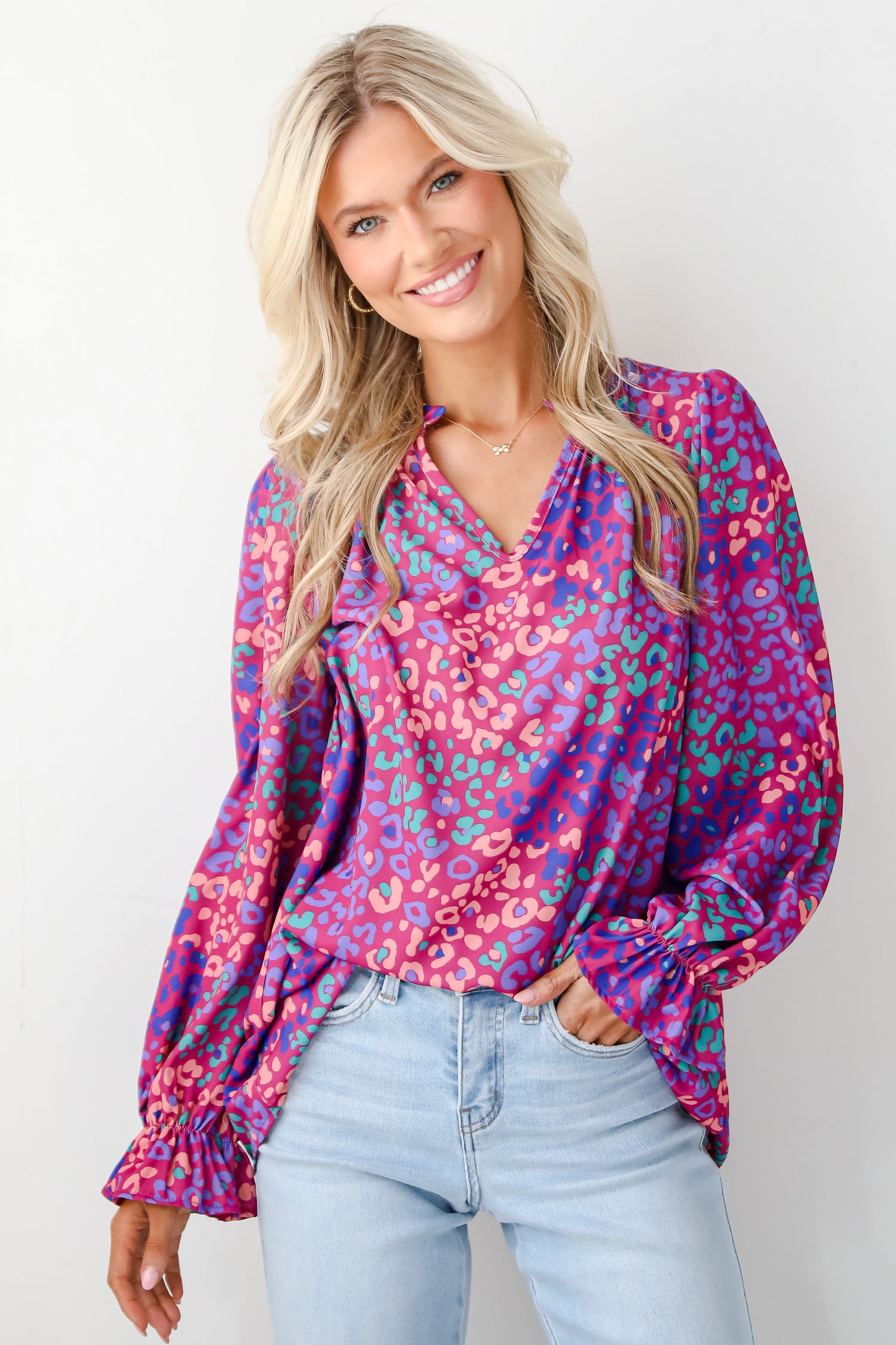 Exemplary Poise Purple Leopard Blouse