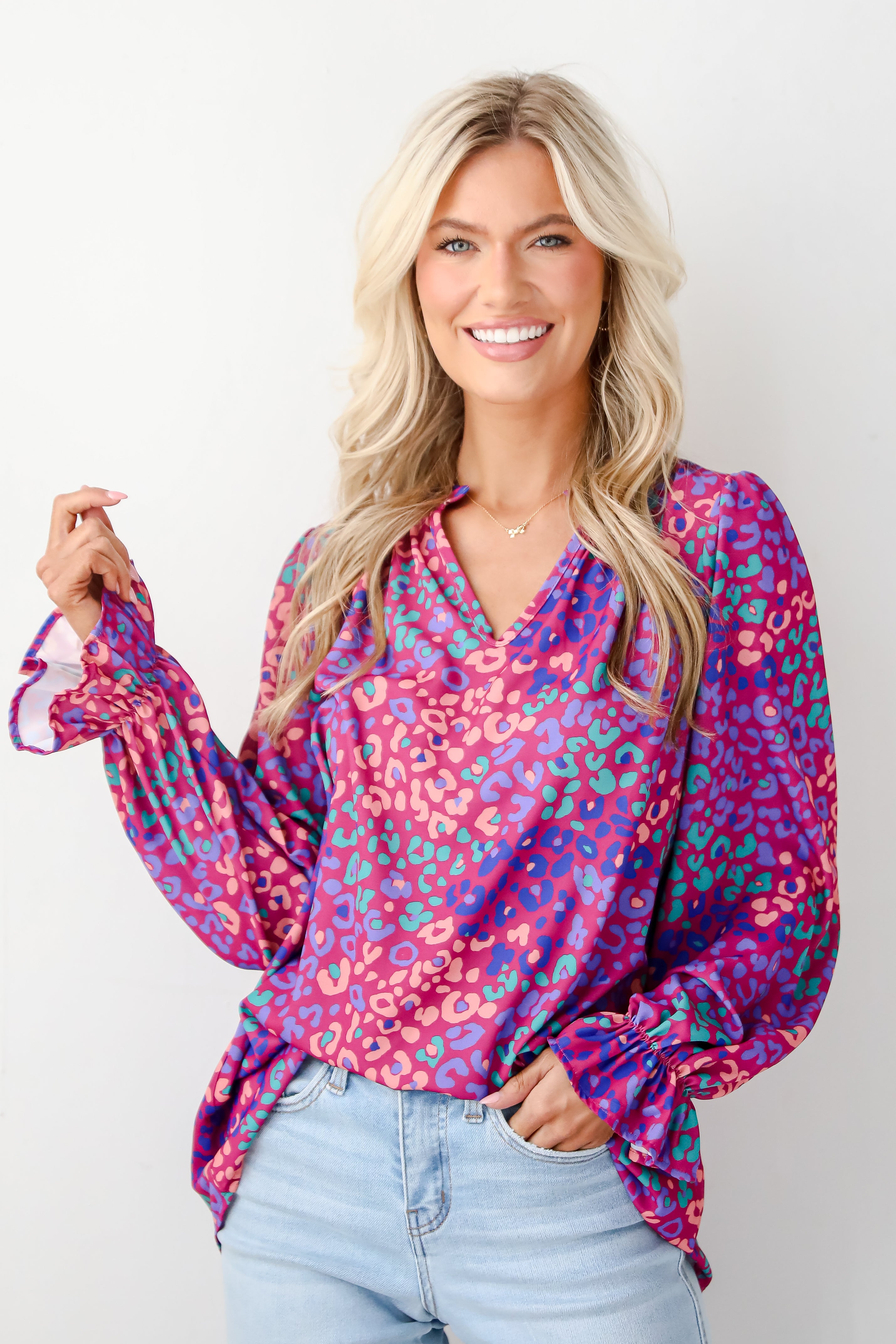 Exemplary Poise Purple Leopard Blouse