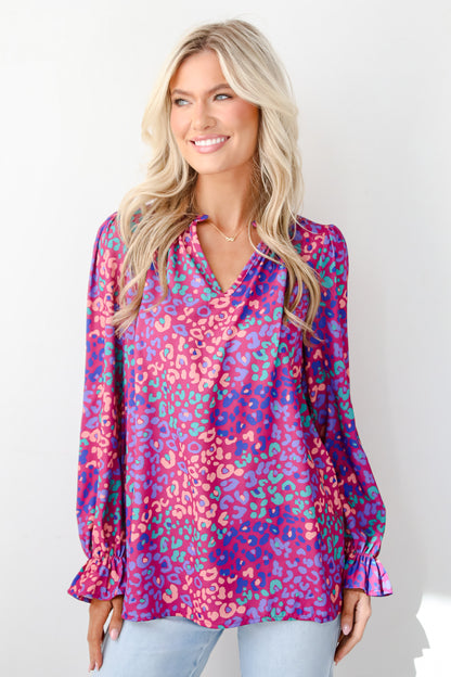 Exemplary Poise Purple Leopard Blouse