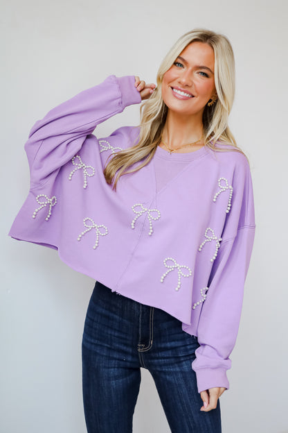 Dazzling Warmth Pearl Bow Cropped Pullover