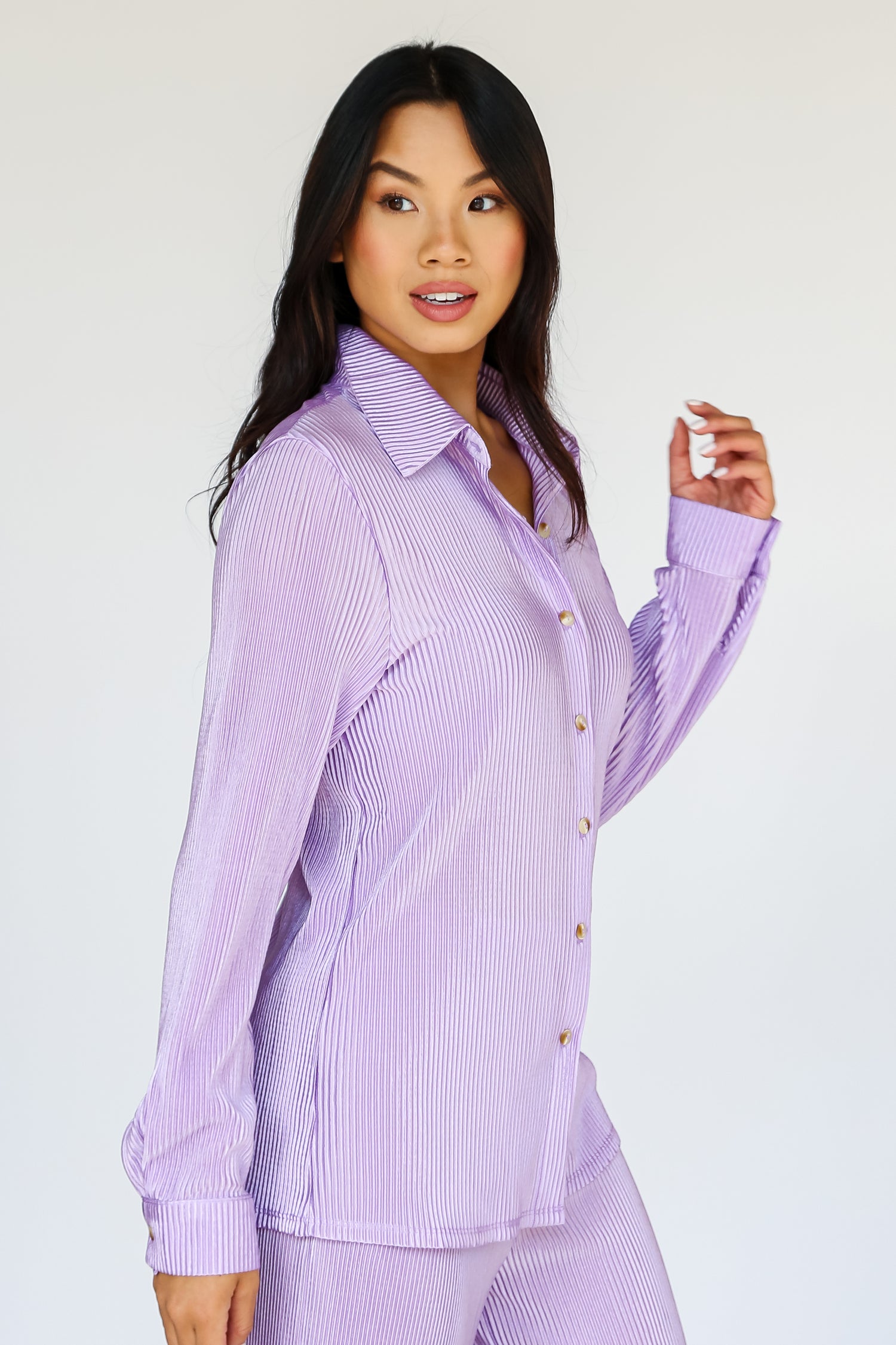 Plisse Button-Up Blouse side view