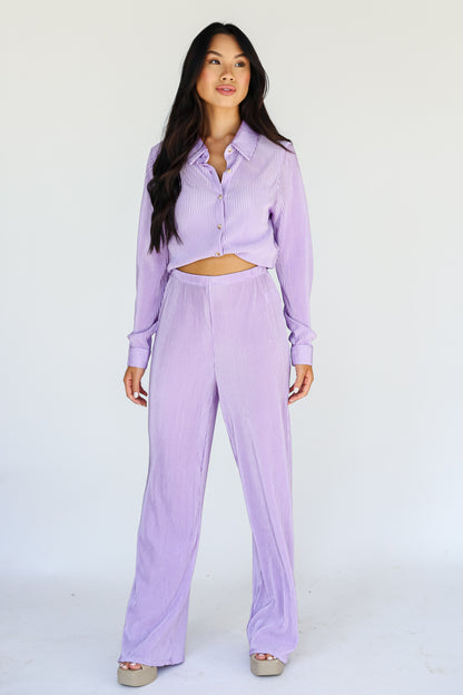 purple Satin Plisse Pants front view