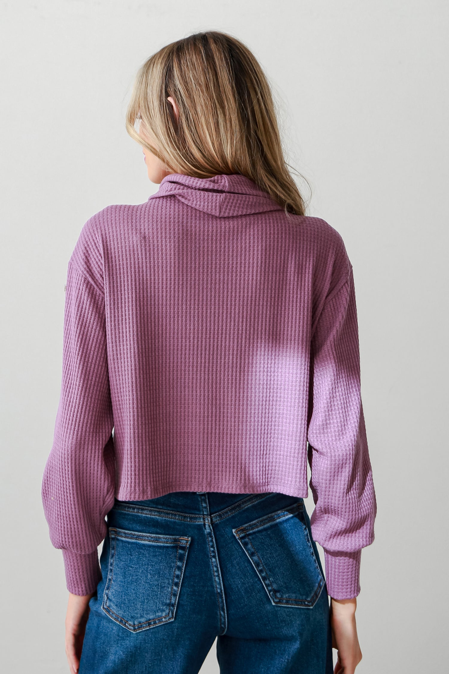 basic Plum Waffle Knit Turtleneck Top