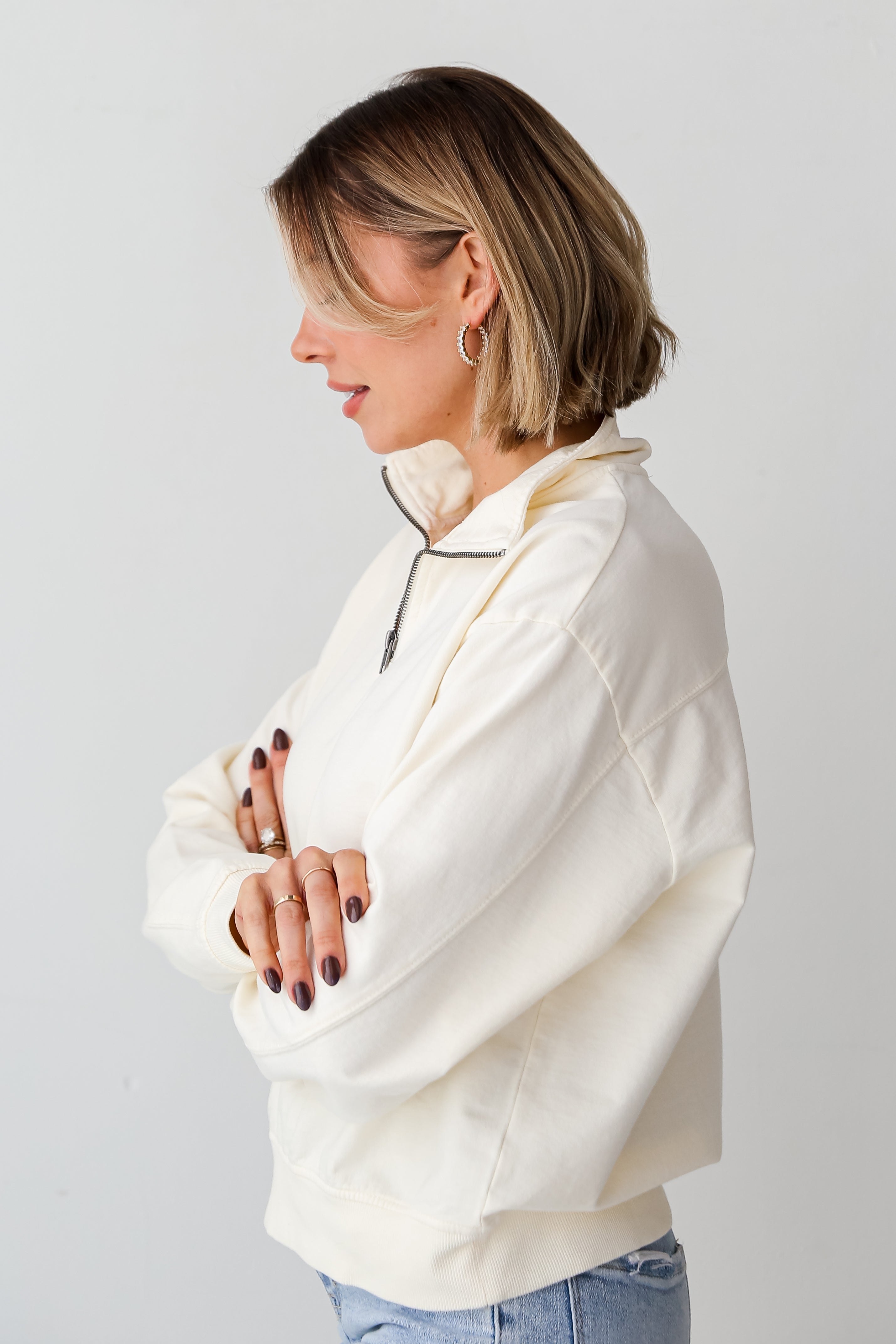 cream Quarter-Zip Pullover for women