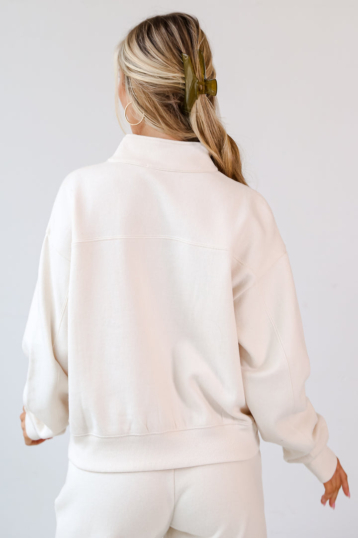 cream Fleece Quarter Zip Pullover back view