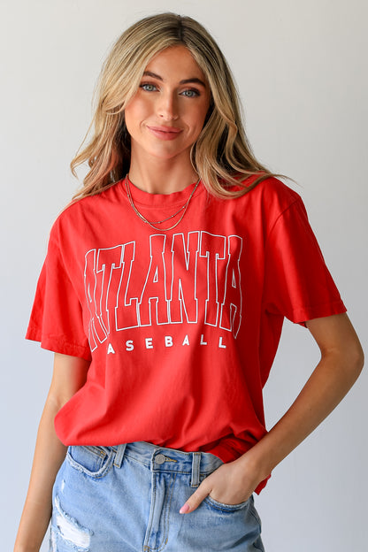 Red Atlanta Baseball Block Letter Tee