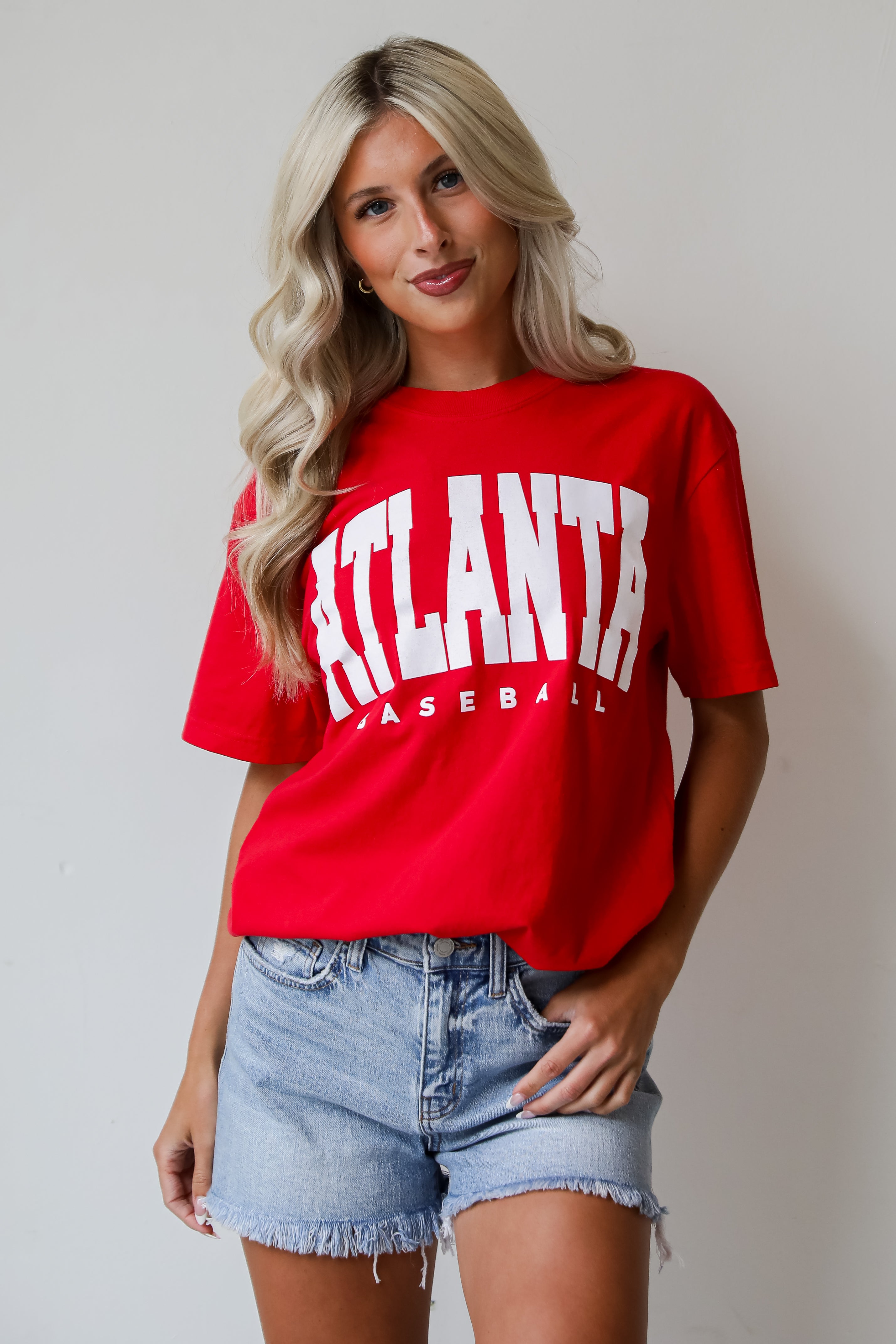 Red Atlanta Baseball Block Letter Tee