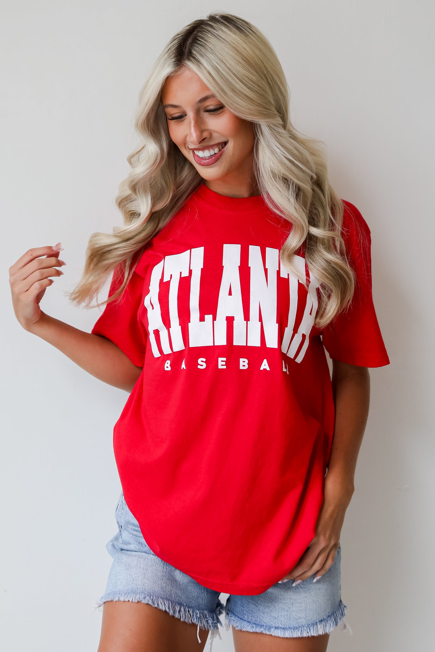 Red Atlanta Baseball Block Letter Tee