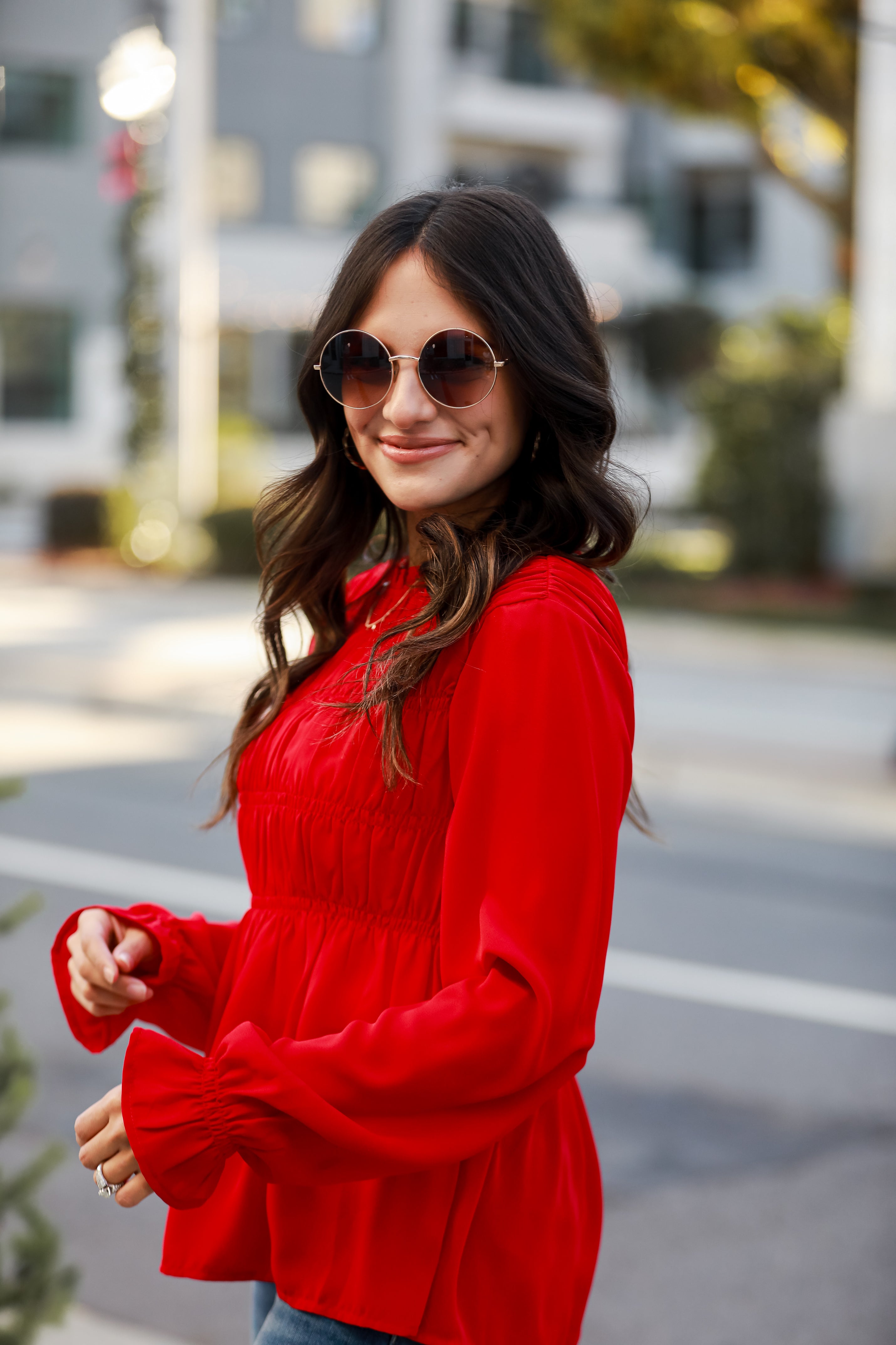 Red Smocked Blouse for women