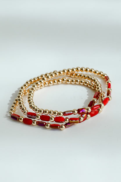 Reagan Red Beaded Bracelet Set