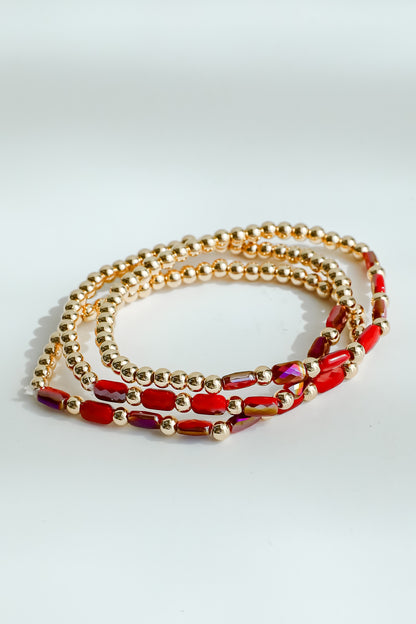 Reagan Red Beaded Bracelet Set
