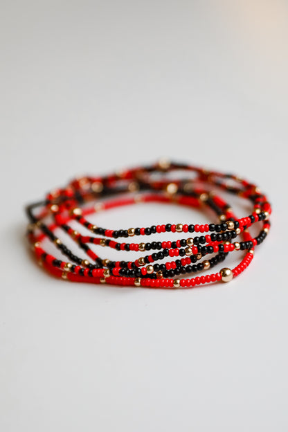 Audrey Red/Black Beaded Bracelet Set