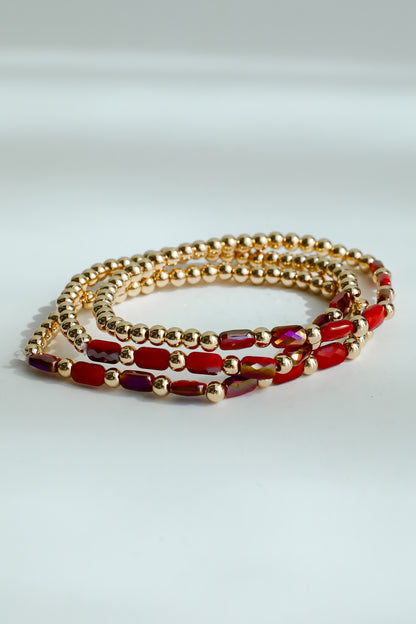 Reagan Red Beaded Bracelet Set