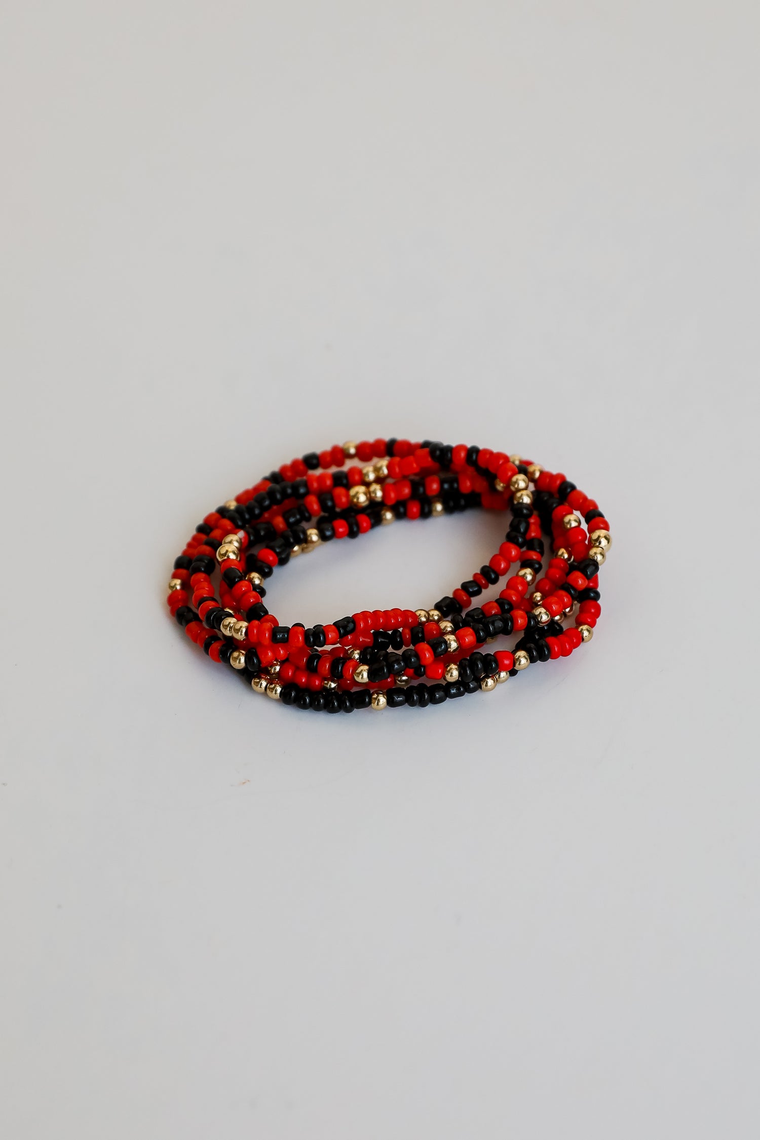 Hallie Red/Black Beaded Bracelet Set
