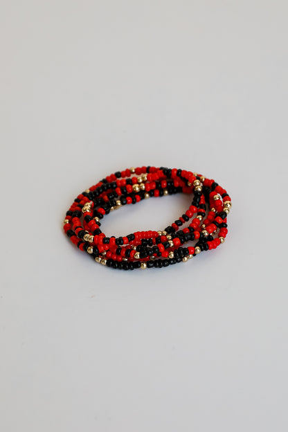 Hallie Red/Black Beaded Bracelet Set