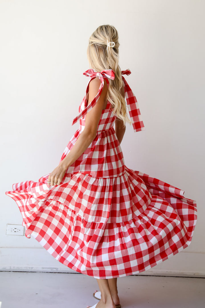 Red Gingham Tiered Maxi Dress